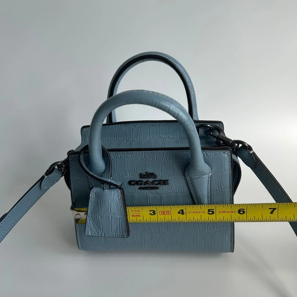 Coach Andrea Mini Carryall Blue Croc Embossed Leather Satchel Excellent